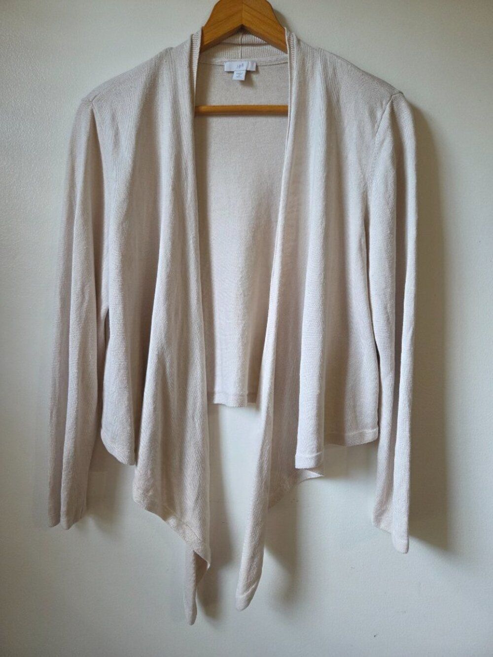 EUC J JILL LINEN BLEND OATMEAL OPEN CASCADING CARDIGAN SIZE M